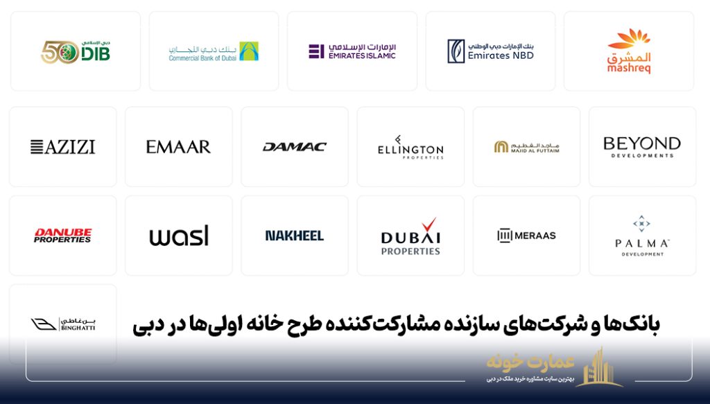 بانک‌ها و شرکت‌های سازنده مشارکت‌کننده طرح خانه اولی‌ها در دبی