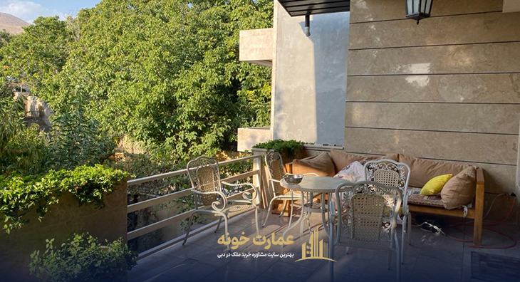 بالکن تهاتر ویلا چناران دماوند با ملک دبی