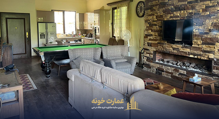 سالن پذیرایی تهاتر ویلا چناران دماوند با ملک دبی